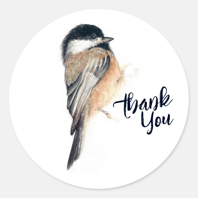 Sticker Rond Merci de poulet (Chickadee Thank You Classic Round Sticker from Jenn's Emporium. )