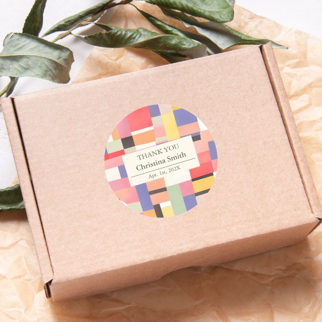 Sticker Rond Merci de retrait de blocs de couleur vive moderne (Modern Cute Vivid Color Block Retirement Thank You Classic Round Sticker)