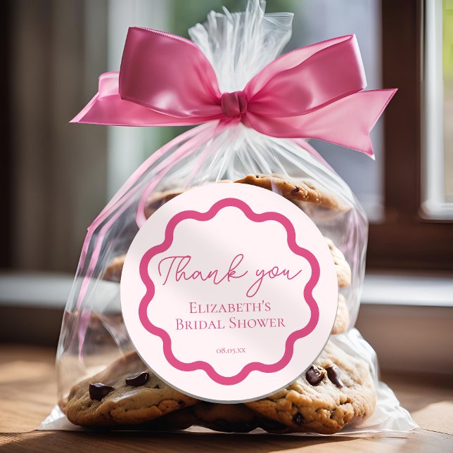 Sticker Rond Merci de script circulaire rose rose rétro (Créateur téléchargé)