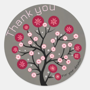 Sticker Rond Merci de silhouette de cerisier pour don