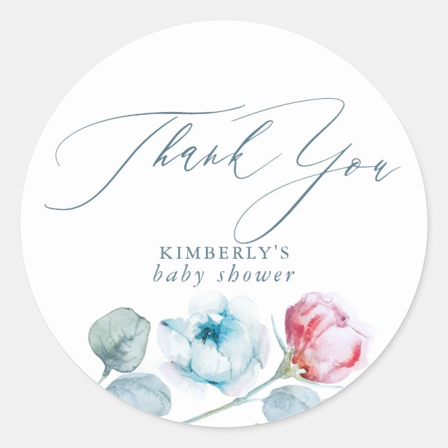 Sticker Rond Merci de soirée spéciale bleu et rose poussiéreux (Devant)