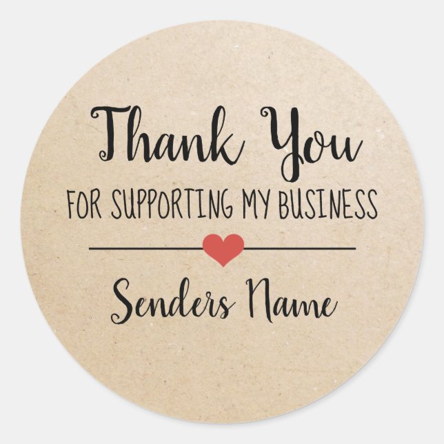 Sticker Rond Merci de soutenir mon entreprise kraft script  (Devant)