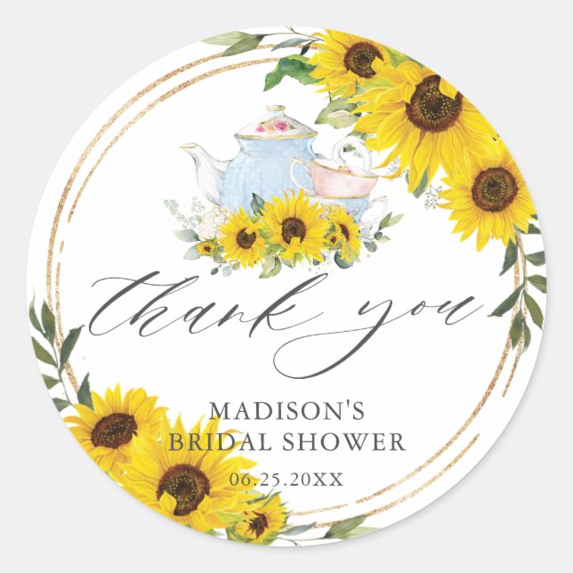 Sticker Rond Merci de Tea Party de Baby shower de tournesol (Devant)