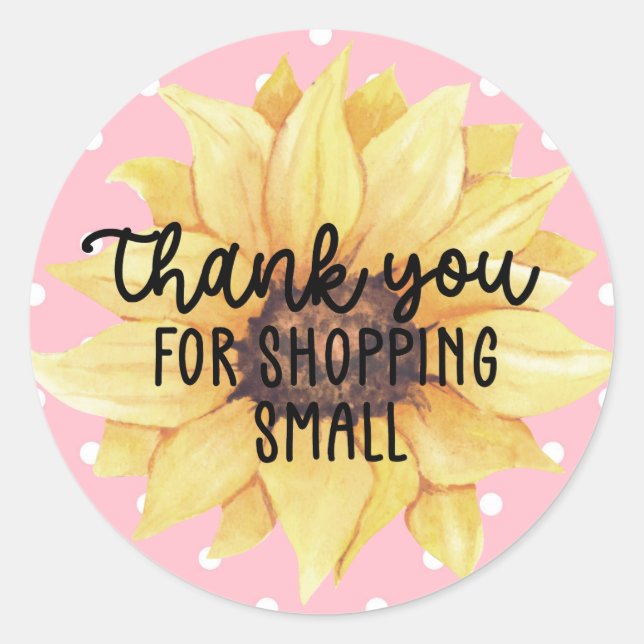 Sticker Rond Merci de tournesol rose jaune Shopping petit (Devant)
