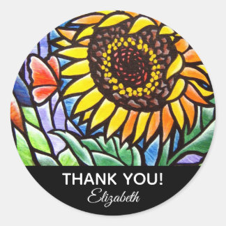 Sticker Rond Merci de tournesol verre tendu Art personnalisé