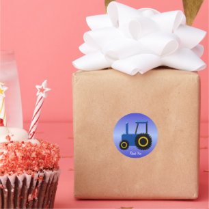 Sticker Rond Merci de tracteur bleu