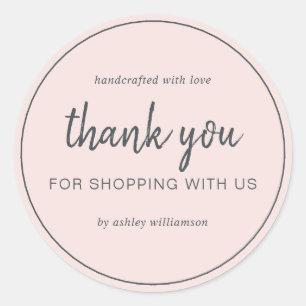 Sticker Rond Merci de votre achat Chic Script Rose Pâle