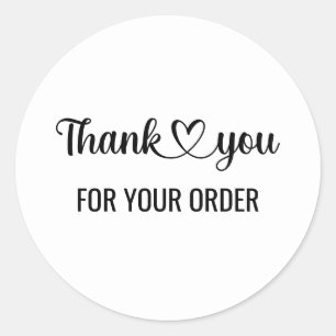 Sticker Rond Merci de votre commande Cœur Noir et Blanc Amusant