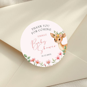 Sticker Rond Merci Deer Baby shower floral