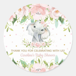 Sticker Rond Merci d'éléphant rose floral mou préféré