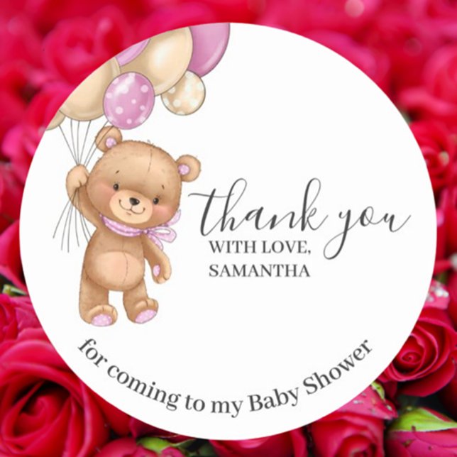 Sticker Rond Merci des ballons à oreilles en peluche (Celebrate your little one with a favorite bear-themed baby shower! )