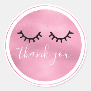 Sticker Rond Merci des cils noirs rose glam