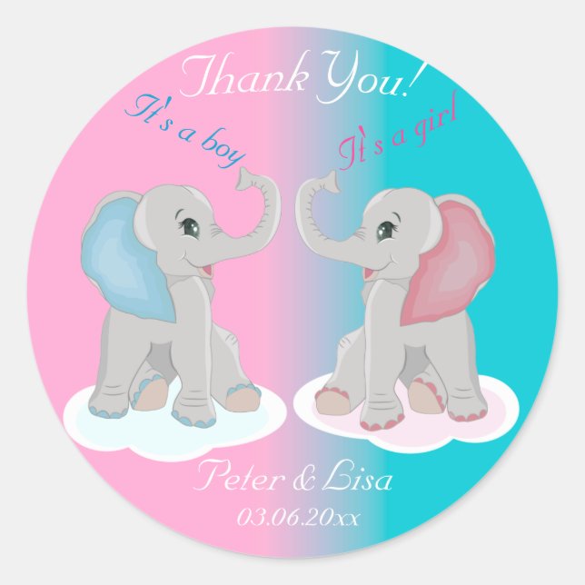 Sticker Rond Merci des éléphants pour bébés Baby shower de révé