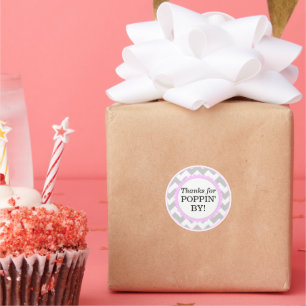 Sticker Rond Merci d'être passé, Baby Shower Chevron Imprimé