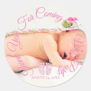 Sticker Rond Merci D'Être Venu À Ma Fête Bébé Fille Douche