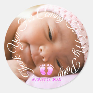 Sticker Rond Merci D'Être Venu À Ma Fête Bébé Fille Douche