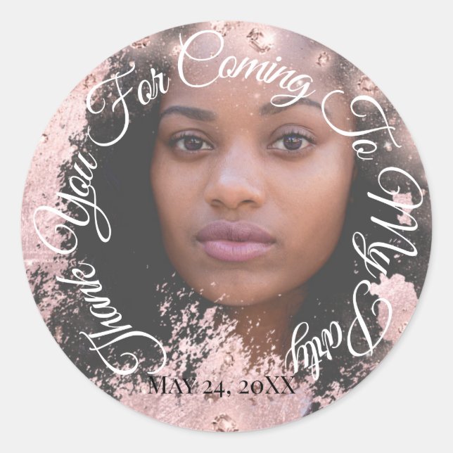 Sticker Rond Merci D'Être Venu À Ma Parties scintillant De Phot (Devant)