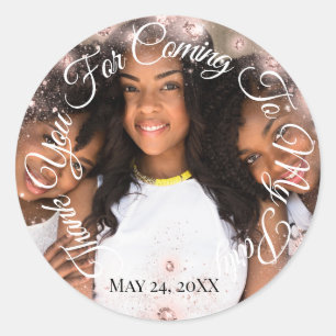 Sticker Rond Merci D'Être Venu À Ma Parties scintillant Photo D