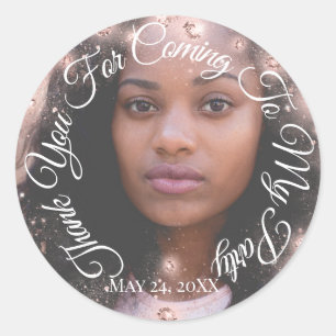 Sticker Rond Merci D'Être Venu À Ma Parties scintillant Photo D