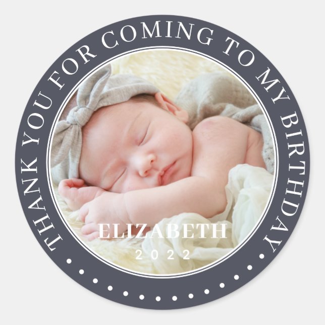 Sticker Rond Merci D'Être Venu À Mon Anniversaire Photo Moderne (Devant)