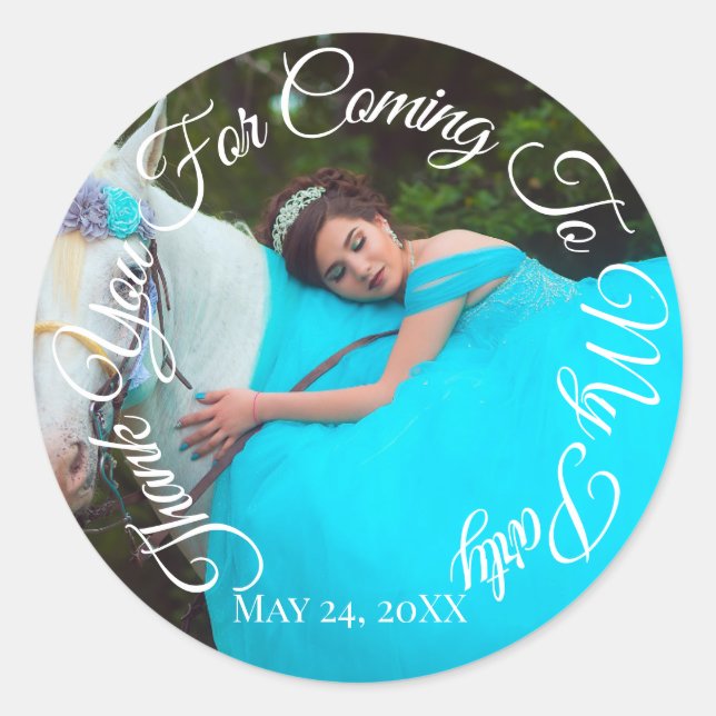 Sticker Rond Merci D'Être Venu À Mon Parti Photo Diplômé (Devant)