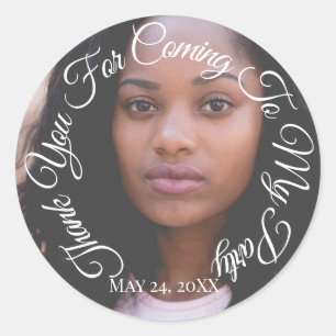 Sticker Rond Merci D'Être Venu À Mon Parti Photo Diplômé