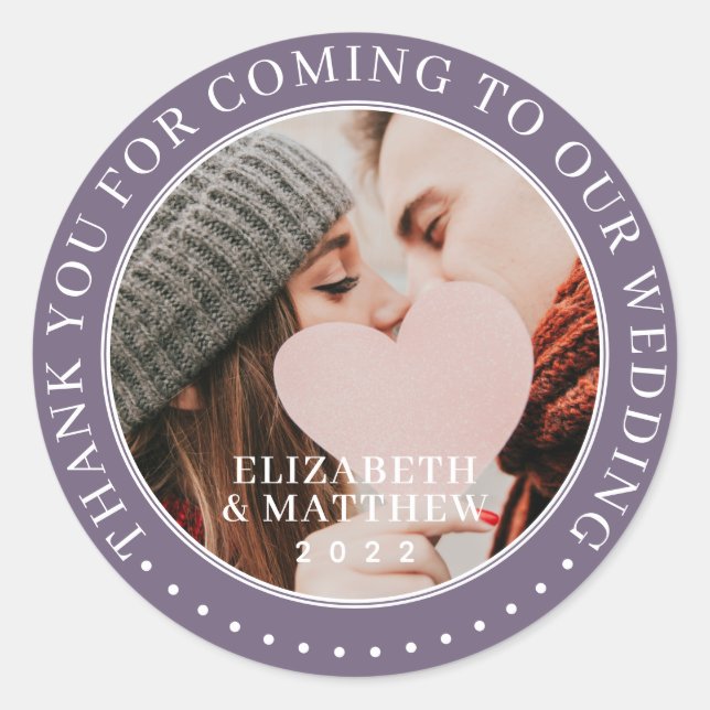 Sticker Rond Merci D'Être Venu À Notre Mariage Photo Moderne (Devant)