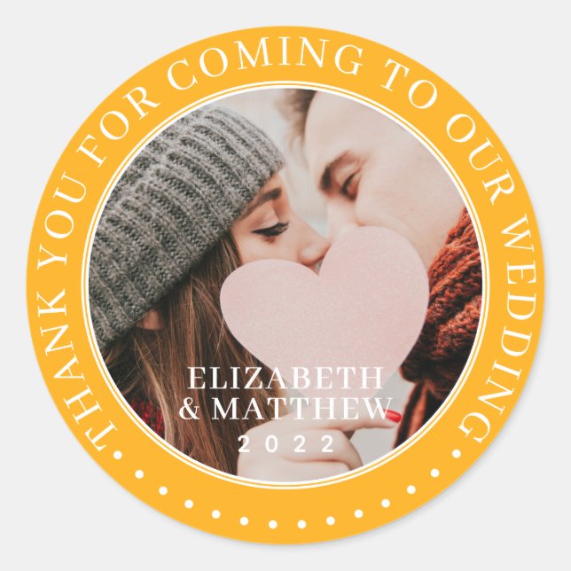 Sticker Rond Merci D'Être Venu À Notre Mariage Photo Moderne (Devant)