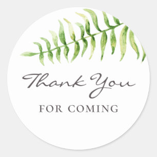 Sticker Rond Merci d'être venu. Baby shower de fougère aquarell