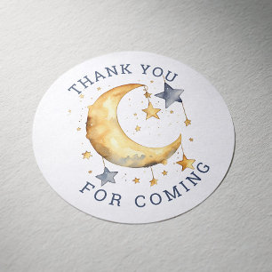 Sticker Rond Merci d'être venu. Baby shower des étoiles de lune