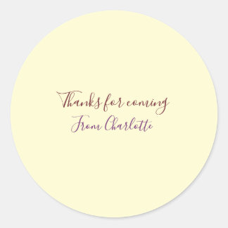 Sticker Rond merci d'être venu nom du texte message jaune pas