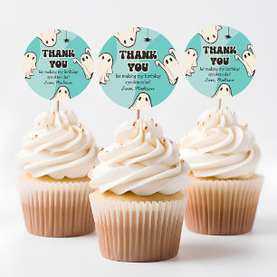 Sticker Rond Merci d'Halloween bleu Ghosts rétro