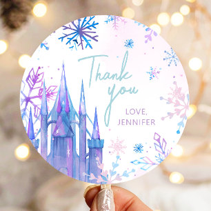 Sticker Rond Merci d'hiver Snowflakes Fille Neige Anniversaire