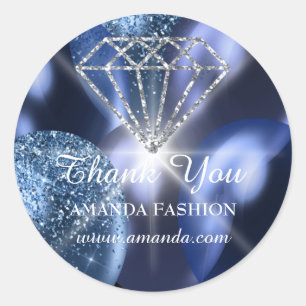Sticker Rond Merci Diamond Nom Blue Navy Balots