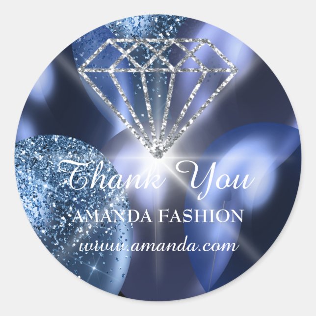 Sticker Rond Merci Diamond Nom Blue Navy Balots (Devant)