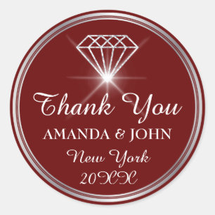 Sticker Rond Merci Diamond Nom Mariage Bridal Sweet16e