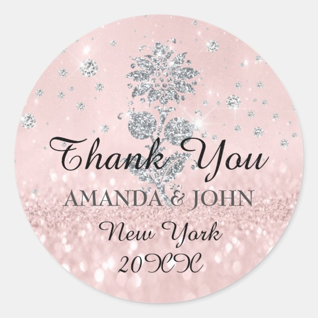 Sticker Rond Merci Diamond Nom Mariage Bridal Sweet16e (Devant)