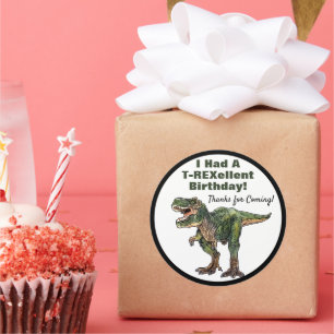 Sticker Rond Merci Dino T-Rex Dinosaur Anniversaire