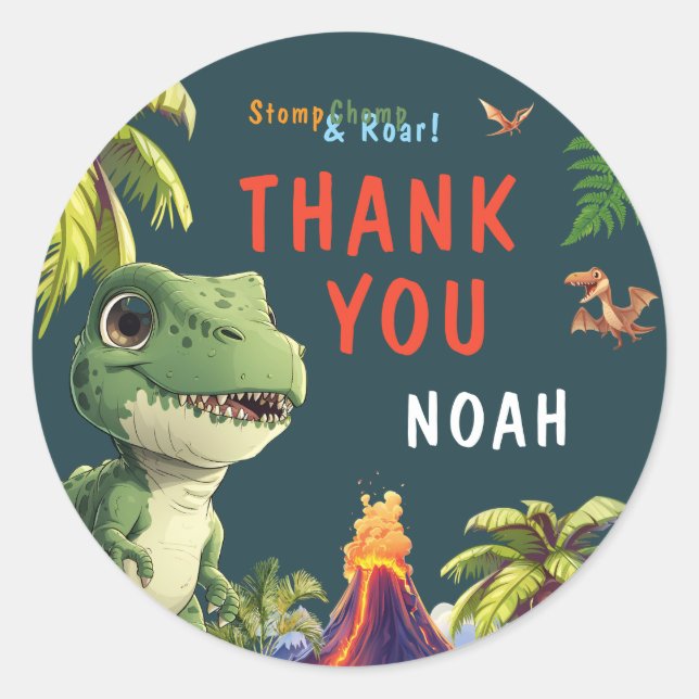 Sticker Rond Merci Dinosaur (Devant)