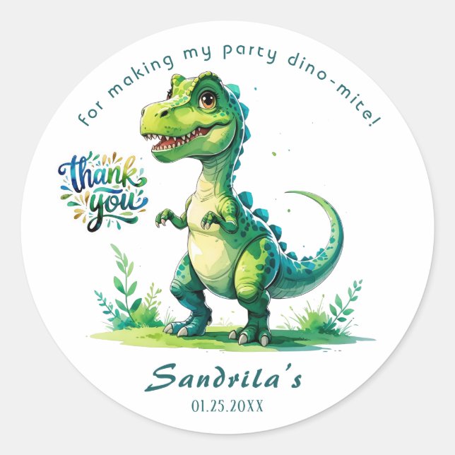 Sticker Rond Merci Dinosaure Aquarelle  (Devant)