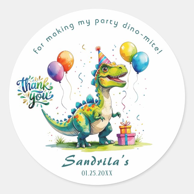 Sticker Rond Merci Dinosaure Aquarelle  (Devant)