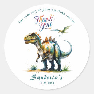 Sticker Rond Merci Dinosaure Aquarelle