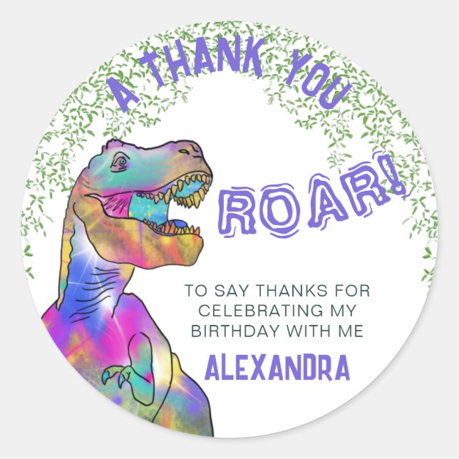 Sticker Rond Merci dinosaure coloré (Devant)