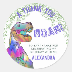 Sticker Rond Merci dinosaure coloré