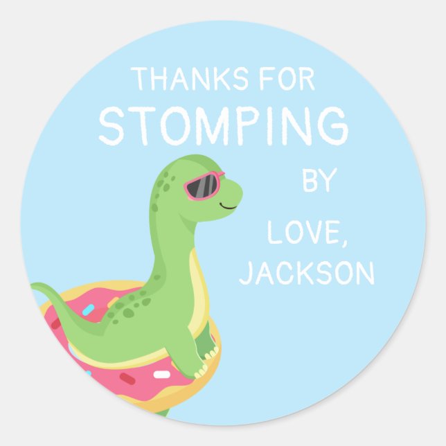 Sticker Rond Merci Dinosaure Stompage Par Pool Party (Devant)