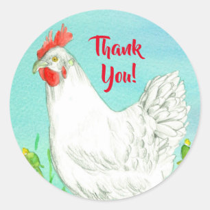 Sticker Rond Merci d'oiseaux de poulet blanc