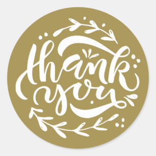 Sticker Rond Merci d'or Calligraphie moderne Wreath