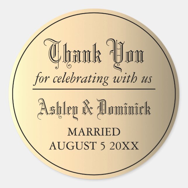 Sticker Rond Merci d'or gothique Faveur de mariage (Devant)