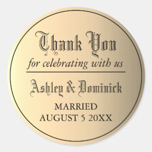 Sticker Rond Merci d'or gothique Faveur de mariage