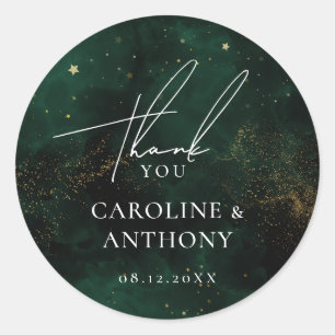 Sticker Rond Merci d'or magique foncé émeraude vert
